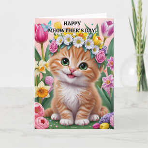 Cartes Pour Fêtes Annuelles Brow and White Cat for Pet Mom on Mother's Day