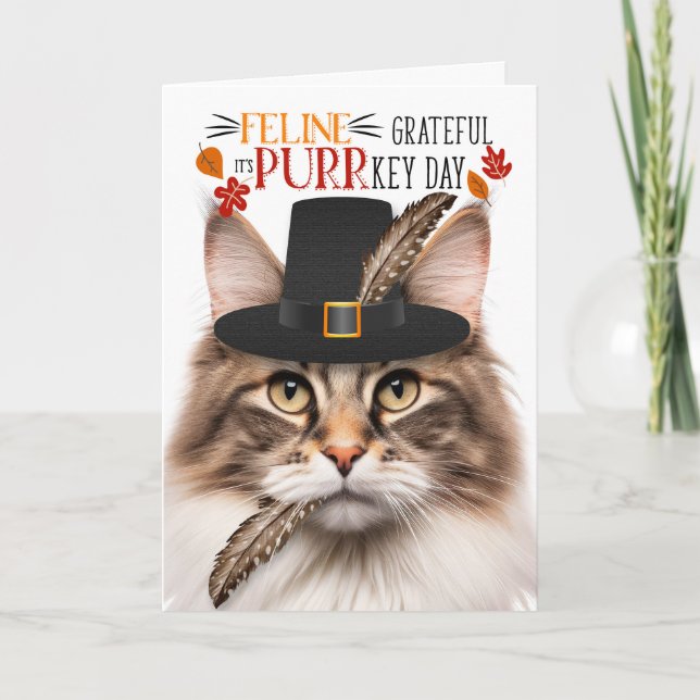 Cartes Pour Fêtes Annuelles Brown norvégien Chat Grateful PURRkey Day (Devant)
