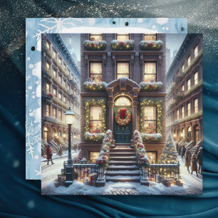 Cartes Pour Fêtes Annuelles Brownstone de ville à Noël Personnalisé