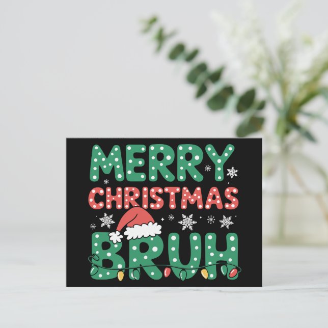 Cartes Pour Fêtes Annuelles Bruh Mème Drôle Dire Bro Salutation Noël (Debout devant)