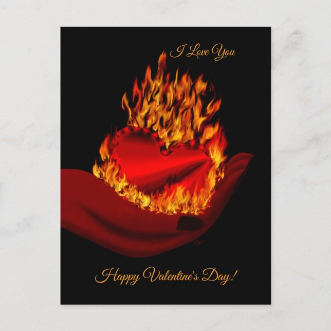 Cartes Pour Fêtes Annuelles Brûler le coeur à la main, Bonne Saint Valentin (Devant)