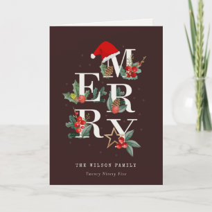 Cartes Pour Fêtes Annuelles Brun Rustique Rouge Vert Joyeux Noël Feuillage