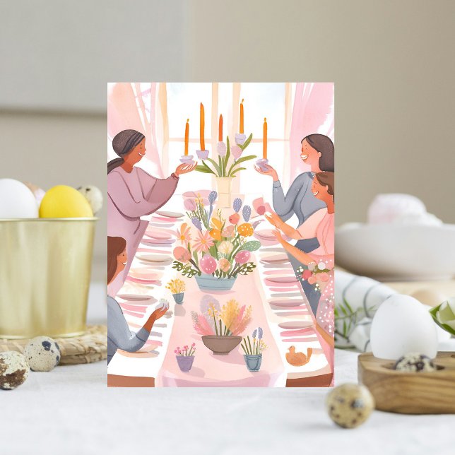 Cartes Pour Fêtes Annuelles Brunch de Pâques | Aquarelle Famille Repas artisan (Créateur téléchargé)