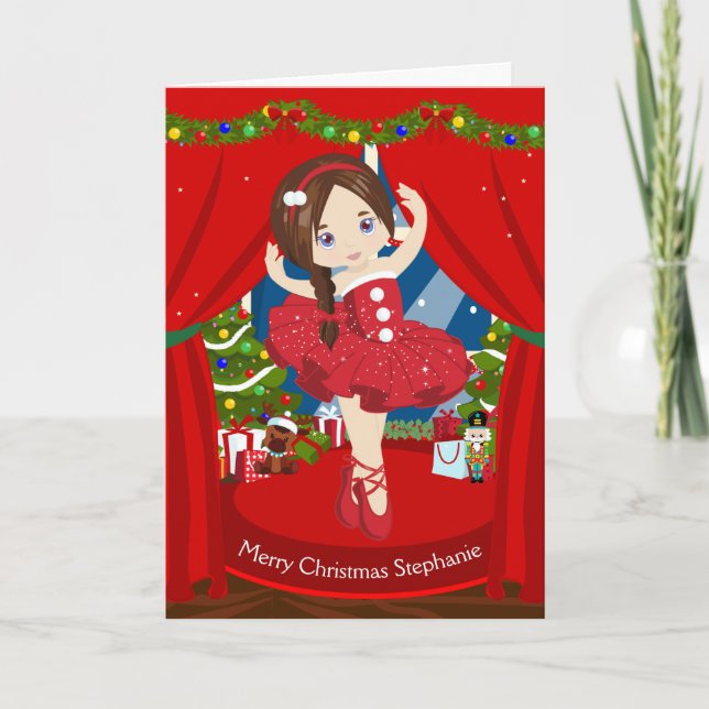 Cartes Pour Fêtes Annuelles Brunette Ballerina de Noël (Devant)