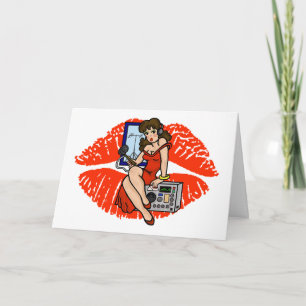 Cartes Pour Fêtes Annuelles Brunette Ham Radio Pin-up Girl Smoochie Card