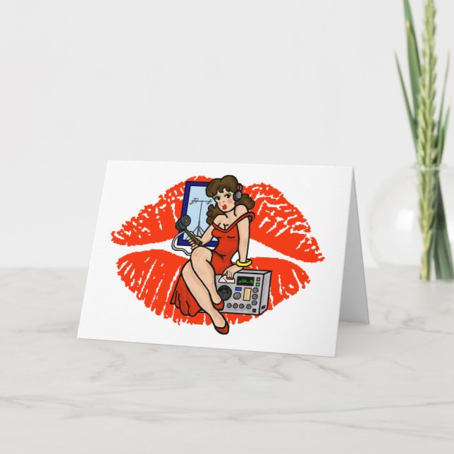 Cartes Pour Fêtes Annuelles Brunette Ham Radio Pin-up Girl Smoochie Card (Devant)