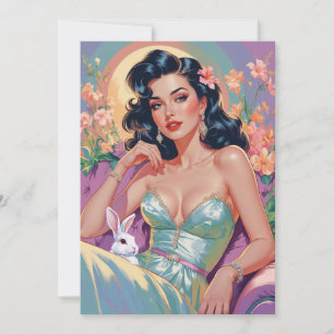Cartes Pour Fêtes Annuelles Brunette Pin-Up avec lapin de Pâques