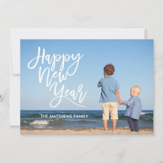 Cartes Pour Fêtes Annuelles Brush blanc Script Bonne photo du Nouvel An