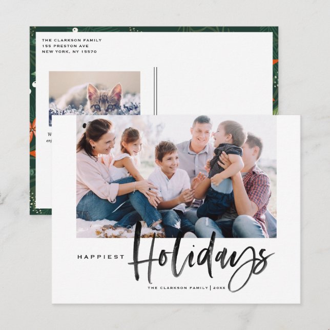 Cartes Pour Fêtes Annuelles Brush Calligraphy Black Happest Holidays Photo (Devant / Derrière)