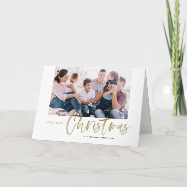 Cartes Pour Fêtes Annuelles Brush Calligraphy Gold Merriest Christmas Photo (Devant)