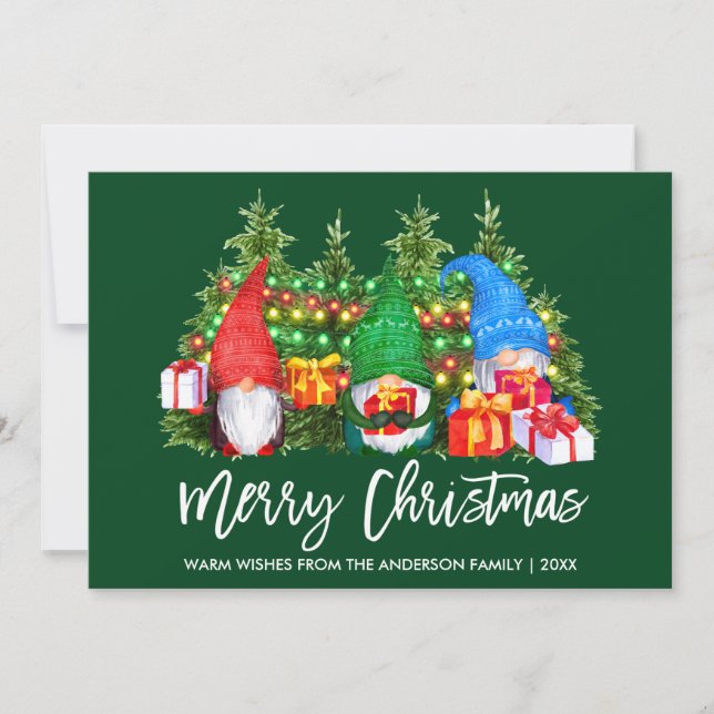 Cartes Pour Fêtes Annuelles Brush Script Feux de Noël Gnomes (Devant)