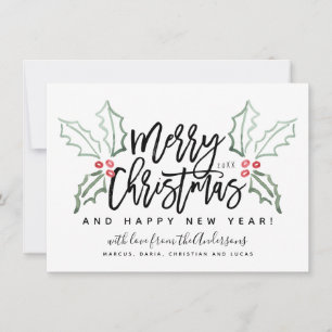 Cartes Pour Fêtes Annuelles Brush Script Hollies de Noël