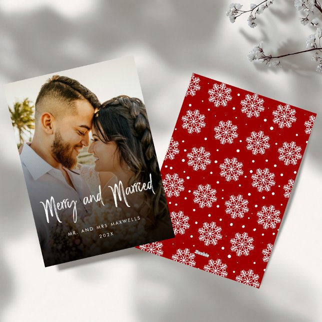 Cartes Pour Fêtes Annuelles Brush Script Joyeux Noël aux couples mariés (Créateur téléchargé)