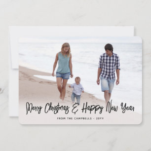 Cartes Pour Fêtes Annuelles Brushed Black Script Noël & Nouvel An 2 Photo