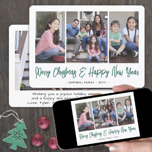 Cartes Pour Fêtes Annuelles Brushed Green Script Noël & Nouvel An 4 Photo