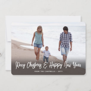 Cartes Pour Fêtes Annuelles Brushed White Script Noël & Nouvel An 2 Photo