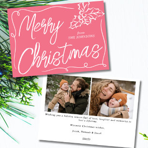 Cartes Pour Fêtes Annuelles Bubblegum 2 Photo Noël Baies de houx dessinées à l