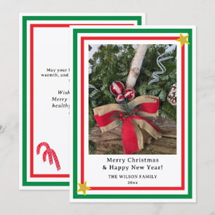 Cartes Pour Fêtes Annuelles Bûche de Noël Rouge Burlap Nœud Vert INSÉRER PHOTO