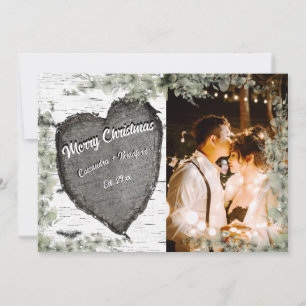 Cartes Pour Fêtes Annuelles Bûche rustique en bois de cœur Eucalyptus Verdure
