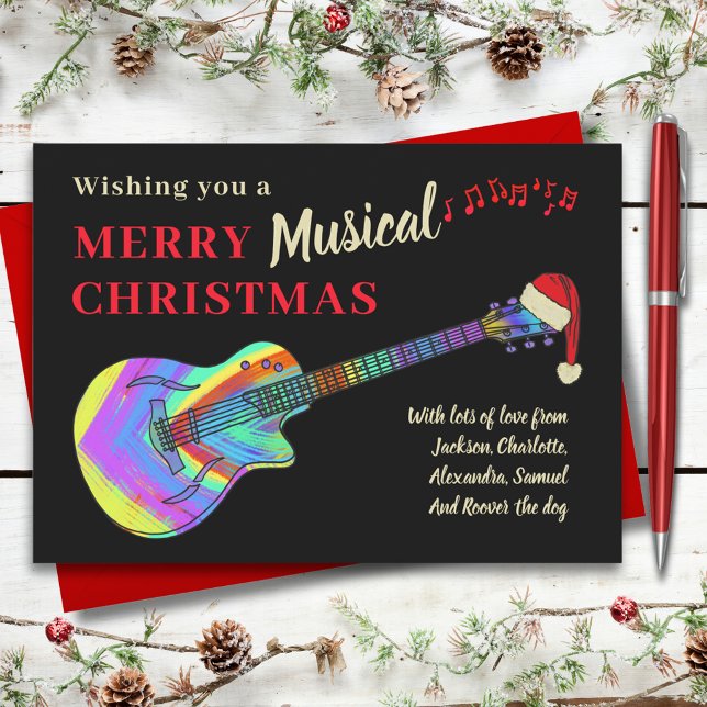 Cartes Pour Fêtes Annuelles Budget de la guitare de Noël Rock and Roll (Rock and roll Christmas colorful guitar budget holiday postcard for guitarist musician music teacher)