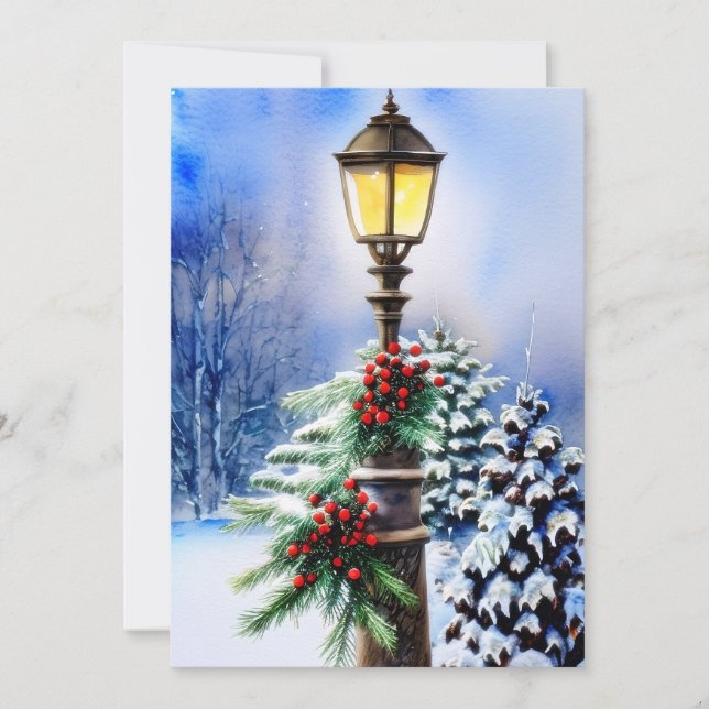 Cartes Pour Fêtes Annuelles Budget de lampadaire enneigé Noël (Devant)