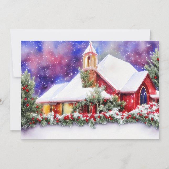 Cartes Pour Fêtes Annuelles Budget de l'église enneigée Noël (Devant)