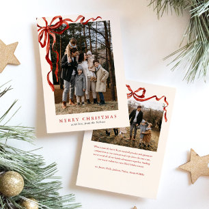 Cartes Pour Fêtes Annuelles Budget Élégant Nœud Rouge Noël Deux Photo