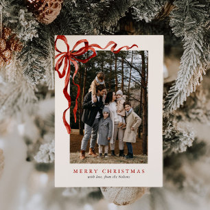 Cartes Pour Fêtes Annuelles Budget Élégant Nœud Rouge Noël Une Photo
