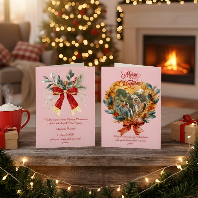 Cartes Pour Fêtes Annuelles Budget Elegant Red Bow Christmas Photo Holiday  (Créateur téléchargé)