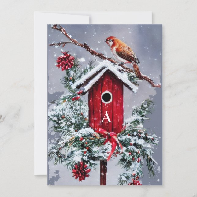 Cartes Pour Fêtes Annuelles Budget initial de la maison de Noël pour oiseaux (Devant)