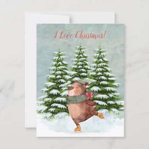 Cartes Pour Fêtes Annuelles Budget Joyeux Patinage Ours neige FLAT Noël
