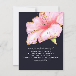 Cartes Pour Fêtes Annuelles Budget Marine Blue Rose Gold Floral Mariage Invite