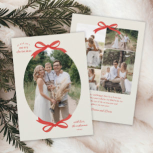 Cartes Pour Fêtes Annuelles Budget Noël Traditionnel Rouge Ruban Ovale Photo 