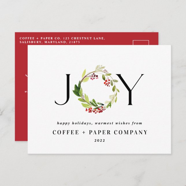 Cartes Pour Fêtes Annuelles Budget rouge vacances aquarelle botanique entrepri (Devant / Derrière)