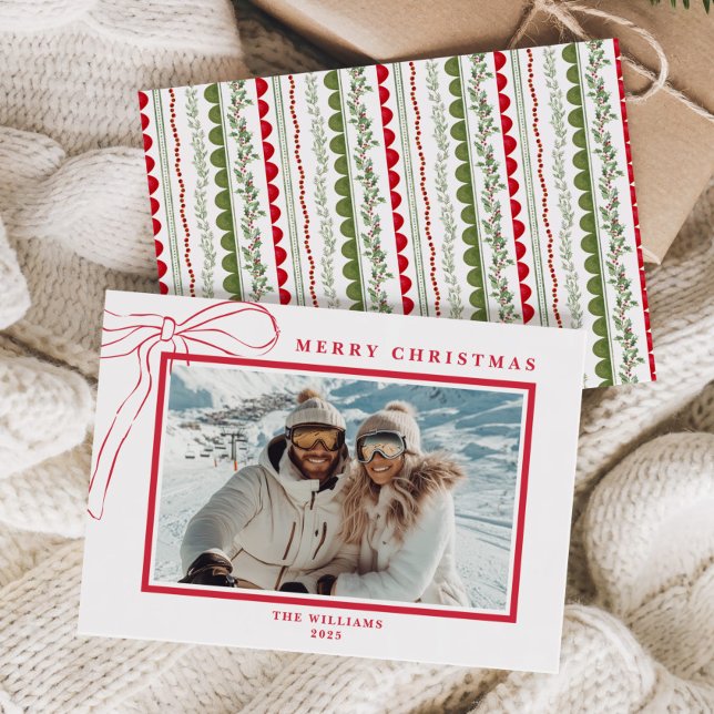 Cartes Pour Fêtes Annuelles Budget Whimsical Red Bow Christmas Photo (Créateur téléchargé)