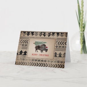 Cartes Pour Fêtes Annuelles Buffalo Bison Père Noël Joyeux sapin de Noël Burap