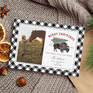 Cartes Pour Fêtes Annuelles Buffalo Bison Plaid Joyeux sapin de Noël Photo