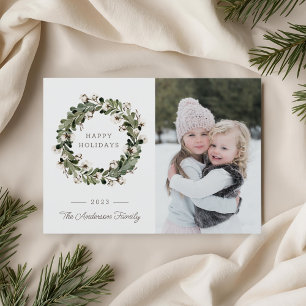 Cartes Pour Fêtes Annuelles Buffalo Check Christmas Cotton Wreath Family Photo