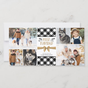 Cartes Pour Fêtes Annuelles Buffalo Check FELIZ NAVIDAD Noir Blanc Collage