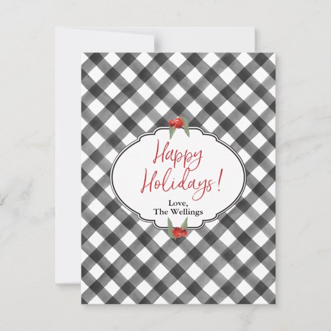 Cartes Pour Fêtes Annuelles Buffalo Check Plaid Black White Flat Personnalisé (Devant)