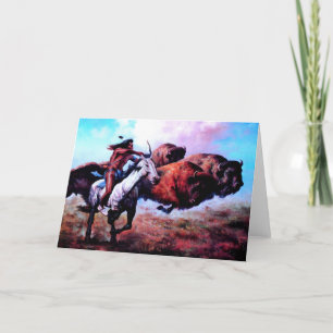 CARTES POUR FÊTES ANNUELLES BUFFALO DE CHASSE INDIENNE ROUGE