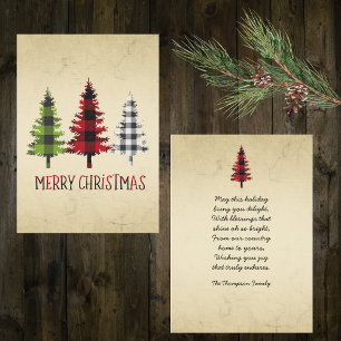 Cartes Pour Fêtes Annuelles Buffalo de style campagnard Plaid Arbres de Noël