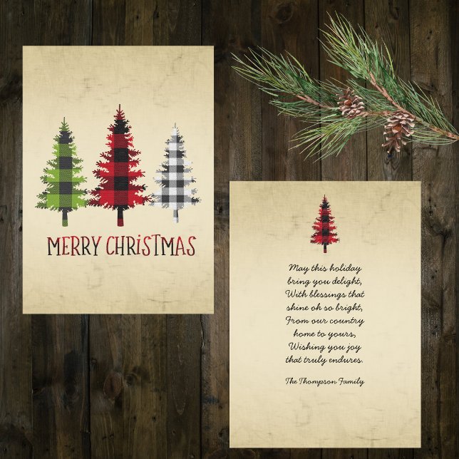 Cartes Pour Fêtes Annuelles Buffalo de style campagnard Plaid Arbres de Noël (Créateur téléchargé)