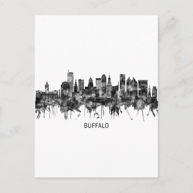 Cartes Pour Fêtes Annuelles Buffalo New York Skyline BW (Devant)