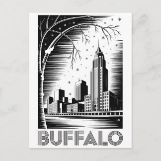 Cartes Pour Fêtes Annuelles Buffalo New York Skyline Noir et Blanc Gravure sur