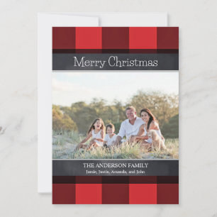 Cartes Pour Fêtes Annuelles Buffalo Plaid and Chalkboard Christmas Photo