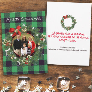 Cartes Pour Fêtes Annuelles Buffalo Plaid Custom Photo Wreath Christmas Happy