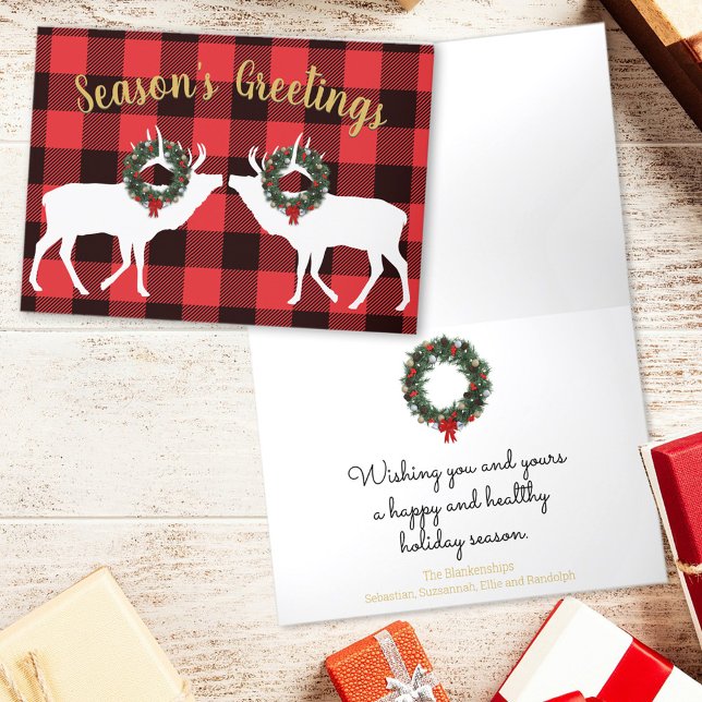 Cartes Pour Fêtes Annuelles Buffalo Plaid Elk Christmas Wreath Custom (Créateur téléchargé)