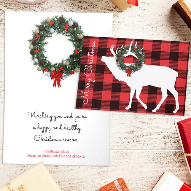 Cartes Pour Fêtes Annuelles Buffalo Plaid Elk Christmas Wreath Custom (Créateur téléchargé)