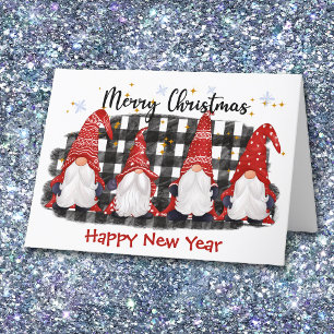 Cartes Pour Fêtes Annuelles Buffalo Plaid Gnome Joyeux Nouvel An Noël